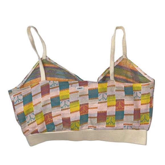 obey earthy patchwork Peace Sign summer colors knit crop tube tank top S - Picture 4 of 4